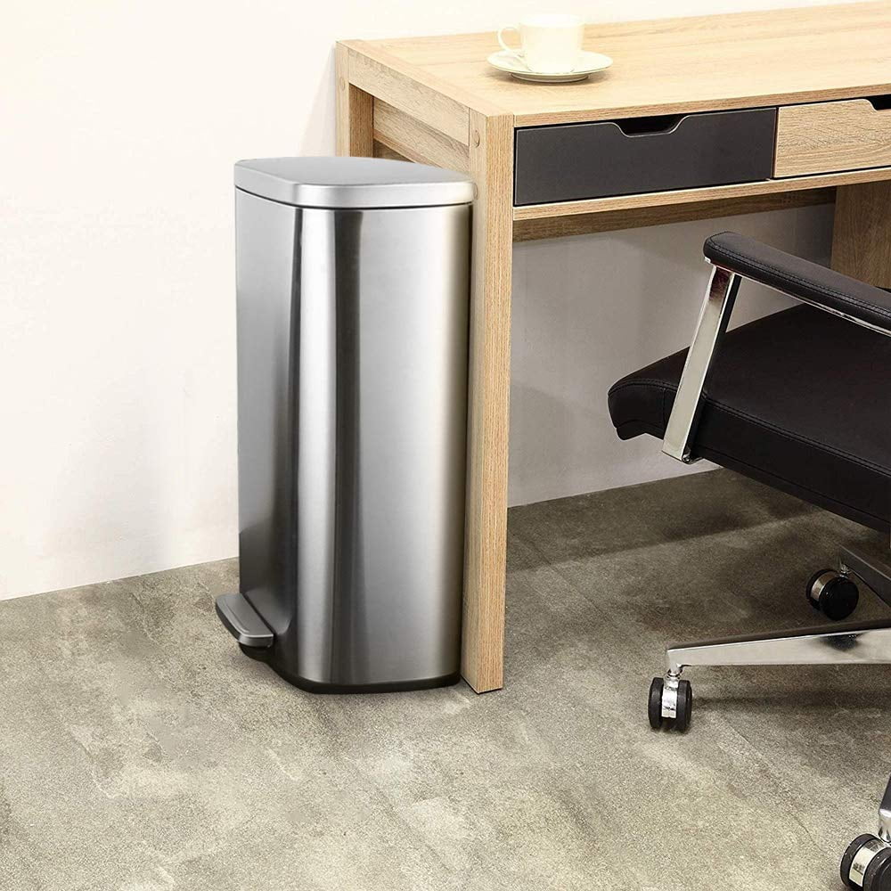 LAZY BUDDY 30 Liter 8 Gallon Trash Can with Foot Pedal, Stainless Steel Kitchen  Garbage Can with Lid, Home Office Wastebasket 