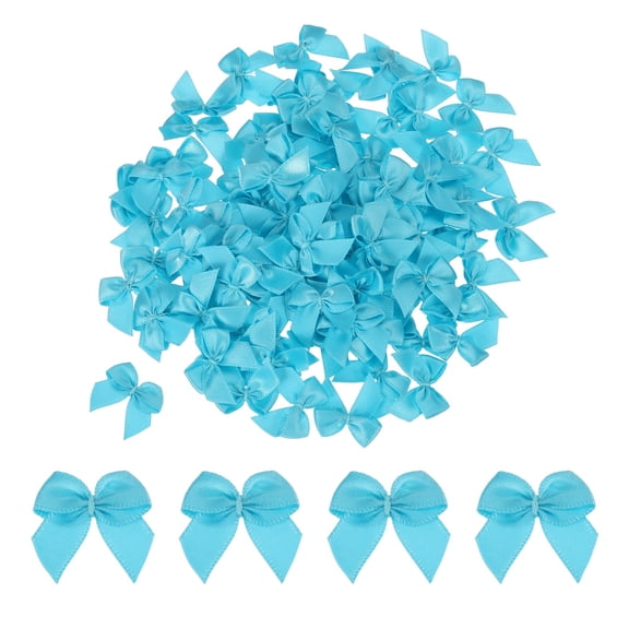 100 Pcs Mini Ribbon Bow 1" Mini Fabric Satin Ribbon Flower Bows for Craft DIY Sewing Wedding Birthday Party Gift Wrap Bows Lake Blue