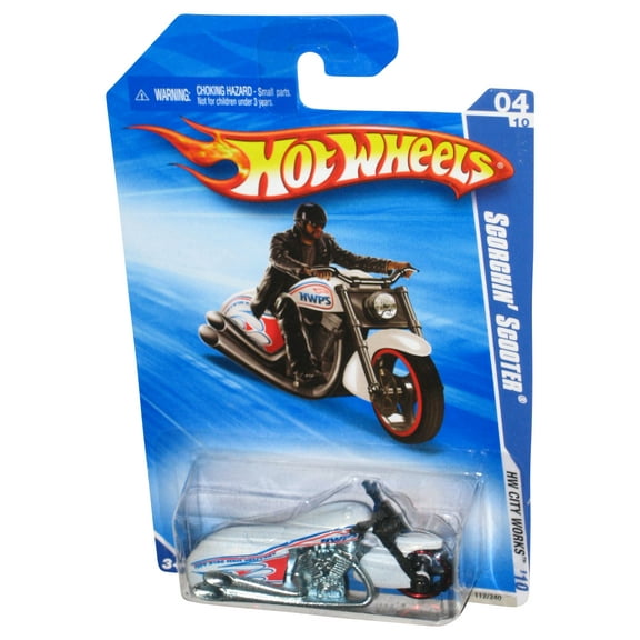 Hot Wheels HW City Works '10 White Scorchin' Scooter Toy Motorcycle Bike 112/240
