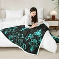 thumbnail image 3 of Manfei Bohemian Damask Flannel Blanket 30x40, Black Cyan Sherpa Throw, Victorian Flower Plush Throw Blanket, Breathable Bedroom Decoration, 3 of 7