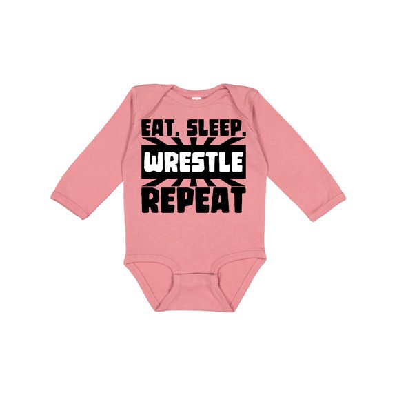 Inktastic Eat, Sleep, Wrestle, Repeat Boys or Girls Long Sleeve Baby Bodysuit