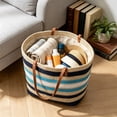 thumbnail image 5 of Linnome Striped Woven Straw Beach Tote Bag Large Capacity Summer Carryall Handbag Color Block Weave Shopping Shoulder Bag for Seaside Vacation Daily Outdoor Outings, 5 of 6