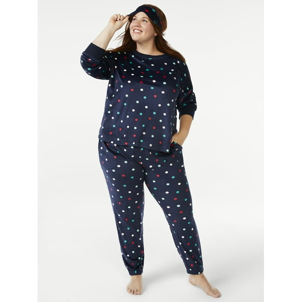 Joyspun Women's Velour Pajama Sleep Set with Eye Mask, 3-Piece, Sizes ...