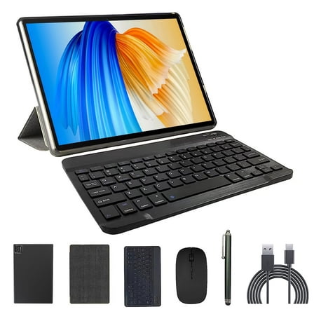2 in 1 Tablet, 10 inch Tablet Android Tablets PC with Keyboard Case Mouse Stylus, 4GB RAM 64GB ROM 512GB Expandable Tableta Computer, 10.1 IPS Screen, 2 8MP Dual Camera, WiFi BT Google Play.