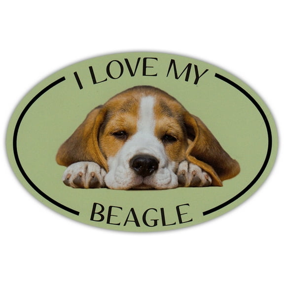 Oval Dog Breed Picture Car Magnet - I Love My Beagle - Magnetic Bumper Sticker