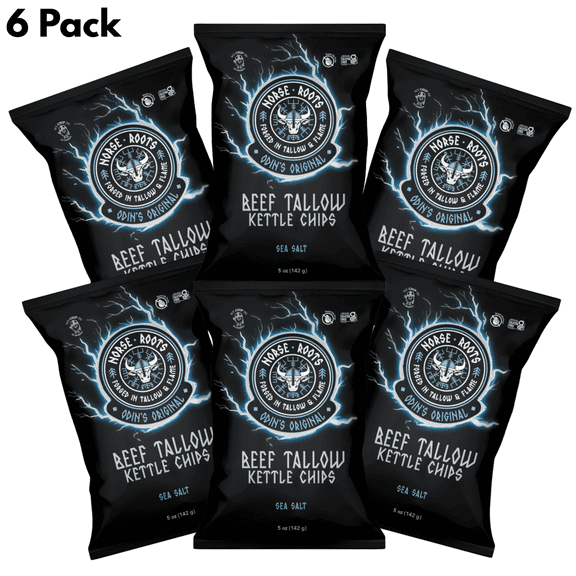 Norse Roots Beef Tallow Kettle Chips – Odin's Original (Sea Salt) – Seed Oil Free, Gluten Free, 6 Pack, 5 oz Bags
