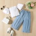 thumbnail image 4 of Girls Off Shoulder Casual Suit Ruffles T Shirt Tops Denim Trousers Clothes Outfits Little Girl Summer Sets, 4 of 8