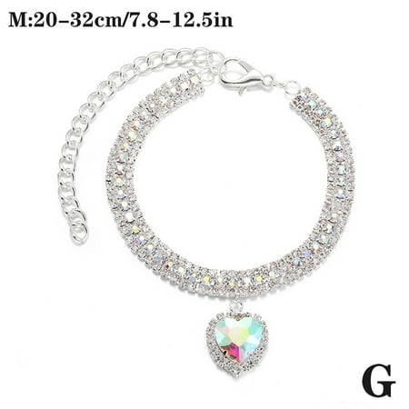 Cat Puppy Jewelry Necklace Bling Pet Dog Collar Heart Diamond Pendant I6R3