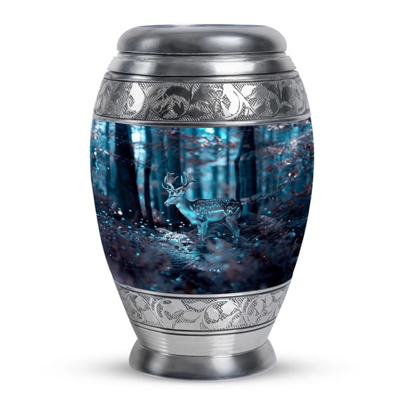 KARYLIZ Deer Large Urns For Human Ashes - Blue Funeral Urns for Mom & Dad - Memorial Cremation Urns for Human Ashes Adult Male Large for Burial - Decorative Urn for Ashes for Women 10 Inch