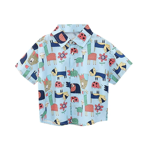 Ugoldhm Hawaiian Printed Button Down Shirt for Boys Short Sleeve Cotton Casual Holiday Summer Beach Shirts Size 1-12