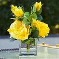 thumbnail image 2 of Enova Home Artificial 3 Large Silk Roses Flowers Arrangement in Clear Glass Vase with Faux Water (Yellow), 2 of 4