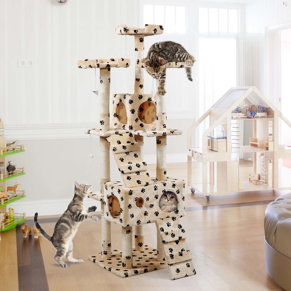 Lowestbest 67" Multi-Level Cat Tree, Cat Scratching Post Tower with Sisal-Covered for Kittens, Pets Climb Scratch House Play Lowestbest 67" Multi-Level Cat Tree, Cat Scratching Post Tower with Sisal-Covered for Kittens, Pets Climb Scratch House Play