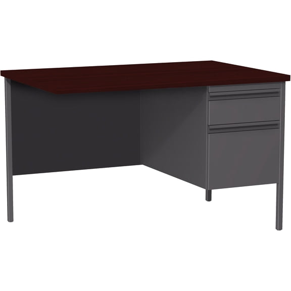 Lorell Fortress Series Right-Pedestal Return - Rectangle Top - 42" Table Top Width x 24" Table Top Depth x 1.12" Table Top Thickness - 29.50" HeightAssembly Required - Laminated, Mahogany - Steel...