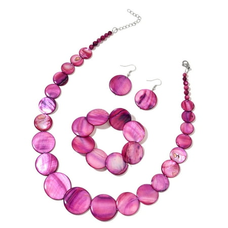 Shell Necklace Bracelet Earrings Purple Shell Bracelet (Stretchable) Dangle Drop Earrings and Necklace for Women 20
