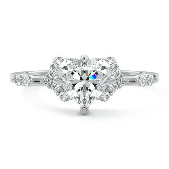 Golden Jewelry 14K White Gold Plated Ring for Gift - Heart Cut 2 Ct VVS1/E-F Moissanite Ring - Anniversary Ring Wedding Rings for Women's - Promise Rings - Valentine Gift - Moissanite Jewellery