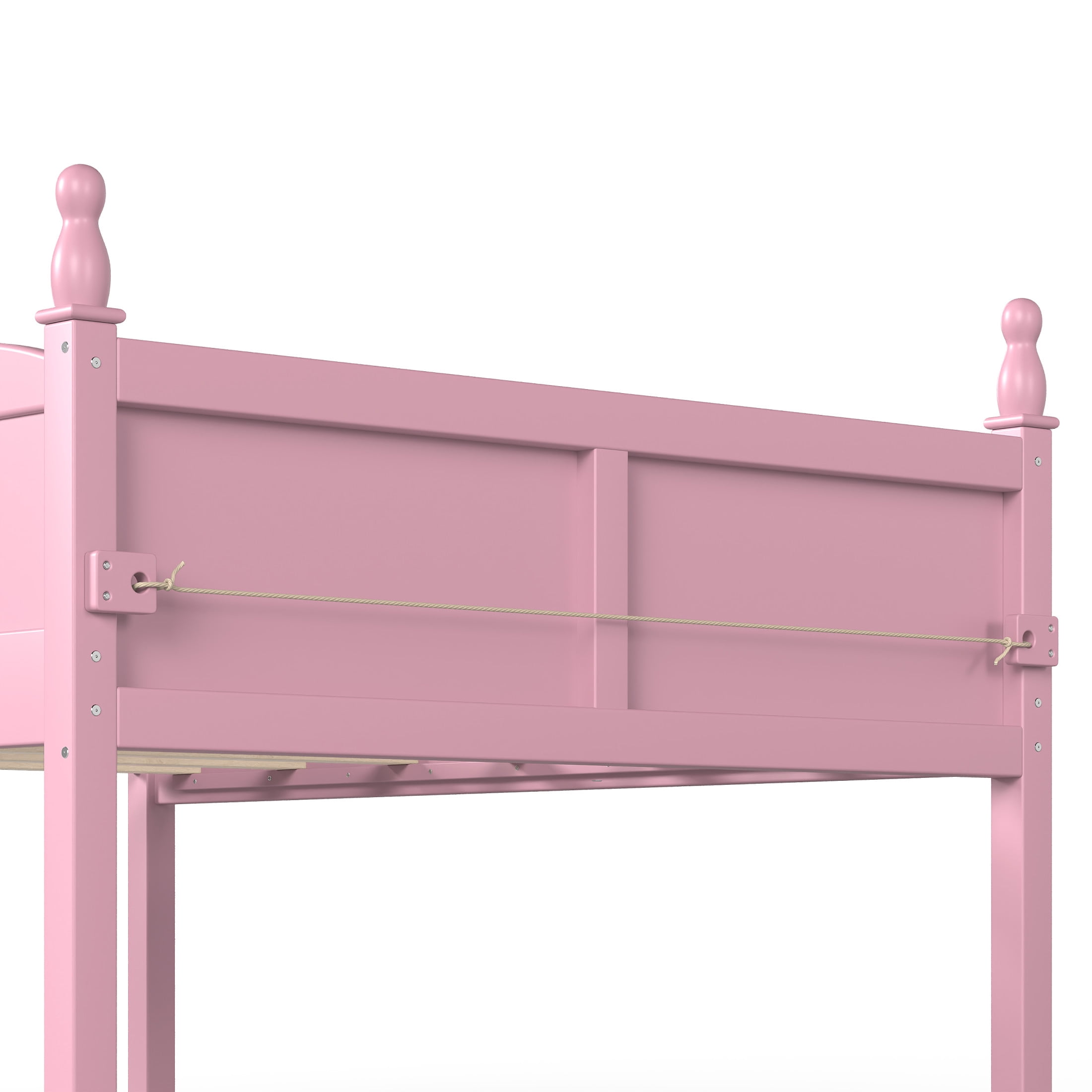 GDF Studio Full Size Low Loft Bed with Guardrails, Ladder & Side Bookshelf, Chic Design, Pink
