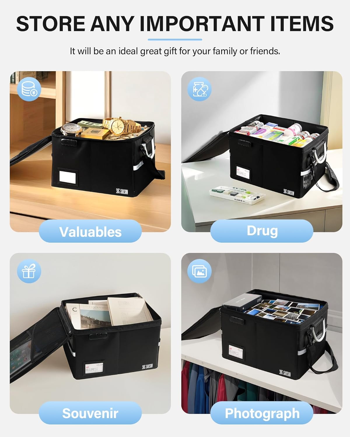 Fireproof Document Box, File Box with Lock for Hanging File Folders, Portable File Box with Handle, Fire Proof Safe for Documents, Office, Important Document Organizer, Safe Box Fireproof Waterproof