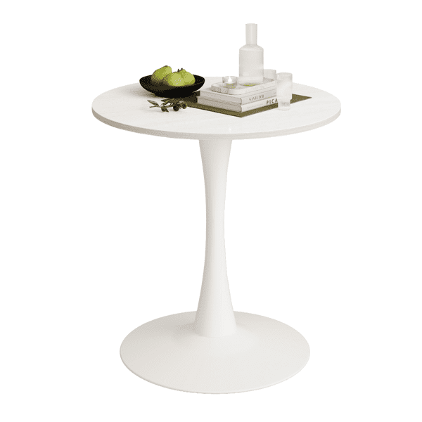 Round Tulip Dining Table, 27.6 Inch Circular Kitchen Table for 2 People, Melamine Laminated MDF Tabletop with Metal Pedestal Base, Easy Assembly Breakfast Table for Dining Room, Apartment, White
