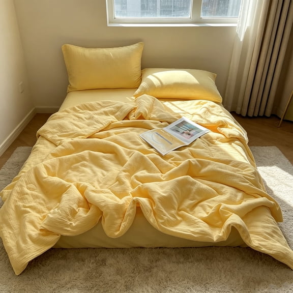 Summer Quilt, Thin Blanket, Lightweight Breathable Cotton Gauze Summer Comforter for Air Conditioning, Soft and Cool Bedding for Dormitory Beds