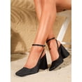 thumbnail image 4 of On feet& in love Women's Square Toe Satin Adjustable Ankle Strap Block Heel Slingback Dress Pumps for Wedding Party Office Daily Wear, 4 of 6
