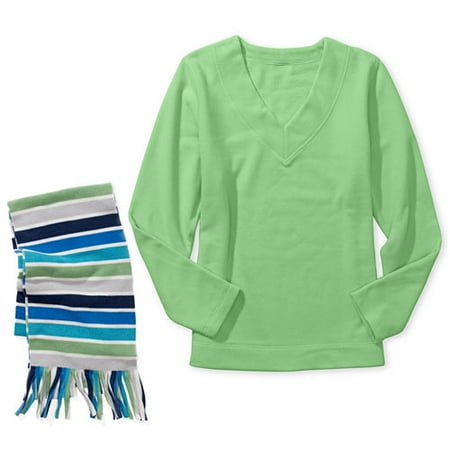 Faded Glory - Women's Fleece Pullover and Stripe Scarf