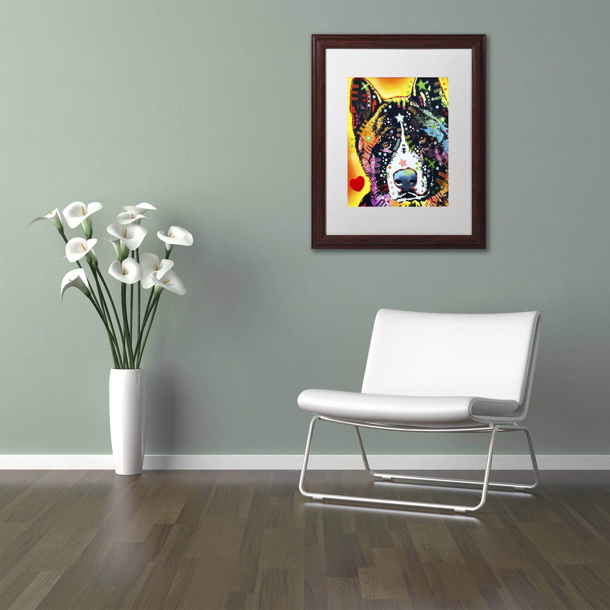 Trademark Fine Art "Akita" Canvas Art by Dean Russo, White Matte, Wood Frame