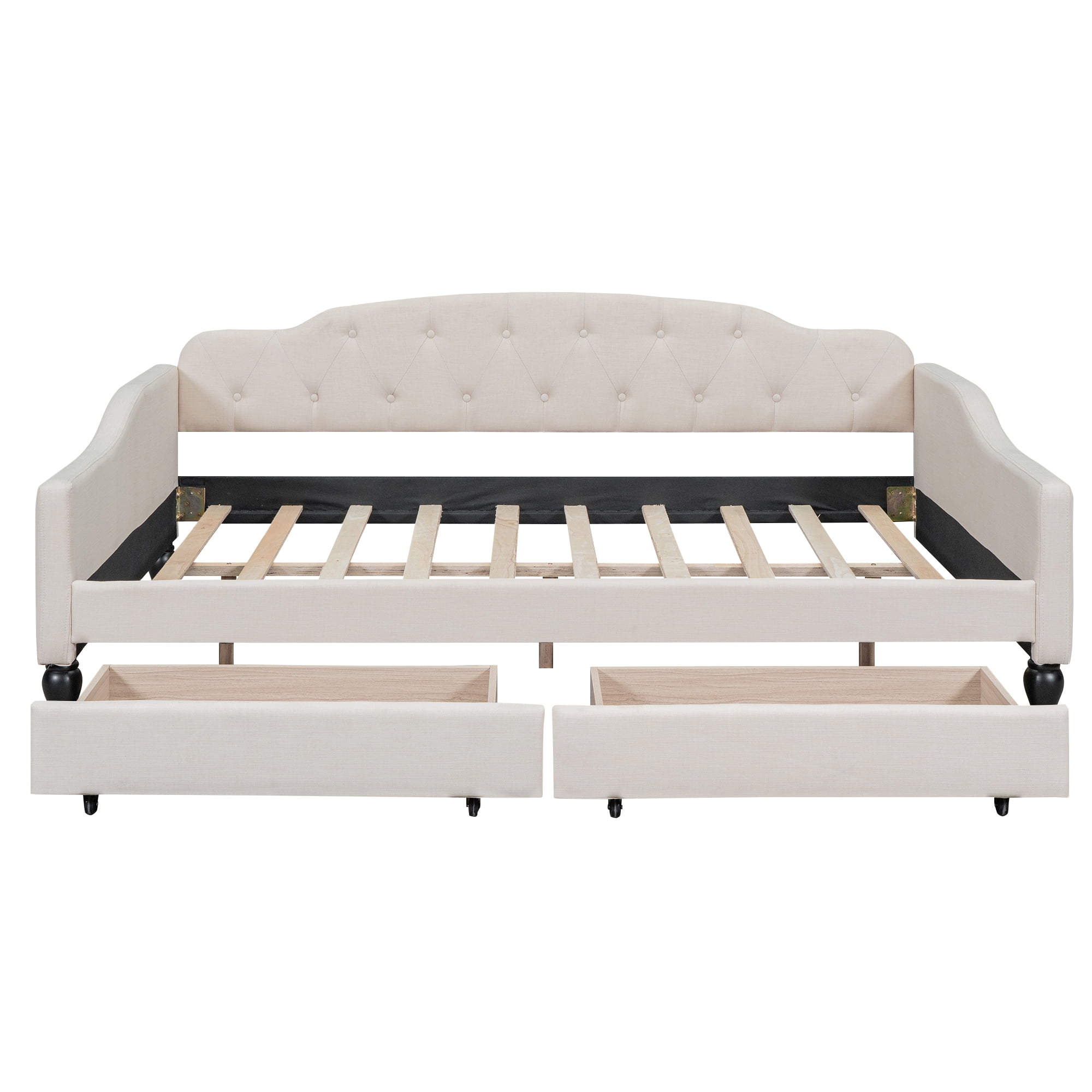 Alvantor Full Size Daybed with Twin Size Trundle, Upholstered Tufted Sofa Bed, Beige