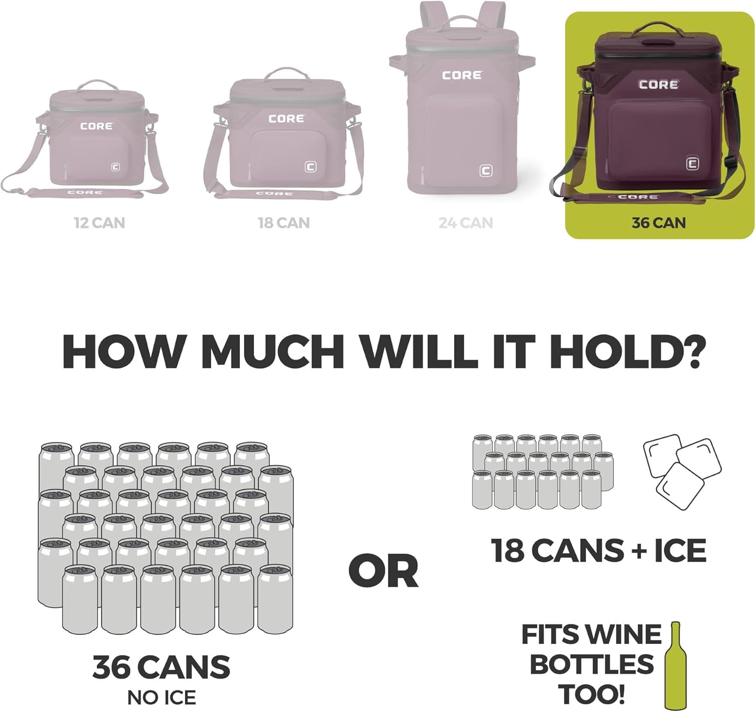 CORE 36 Can Climakeep Magnetic Soft Cooler, Leakproof Cooler, Waterproof Zipper, Mulbery