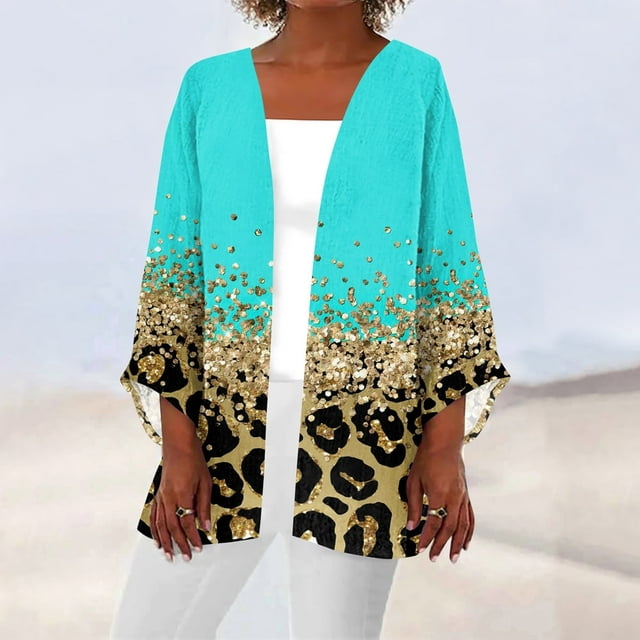 OUSITAID Cardigan pour Femmes Mode Décontractée Rétro Imprimé Léger Longueur Moyenne Veste Cardigan Noir L