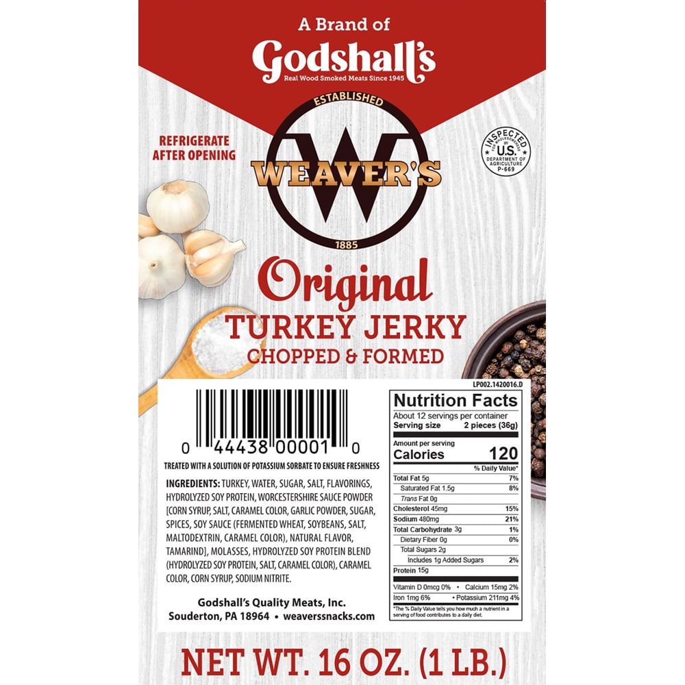 Weaver’s Original Turkey Jerky (16oz turkey jerky strips made from turkey thighs)
