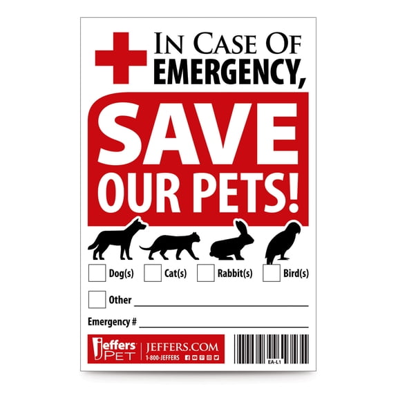 Jeffers Emergency Pet Rescue Sticker, 4"x 6"– Weather Resistant Vinyl Decal for Home, Apartment, RV, Camper, Doors & Windows – Fire Safety Alert Sign for Dog, Cat, Rabbit, Birds & Other Animals