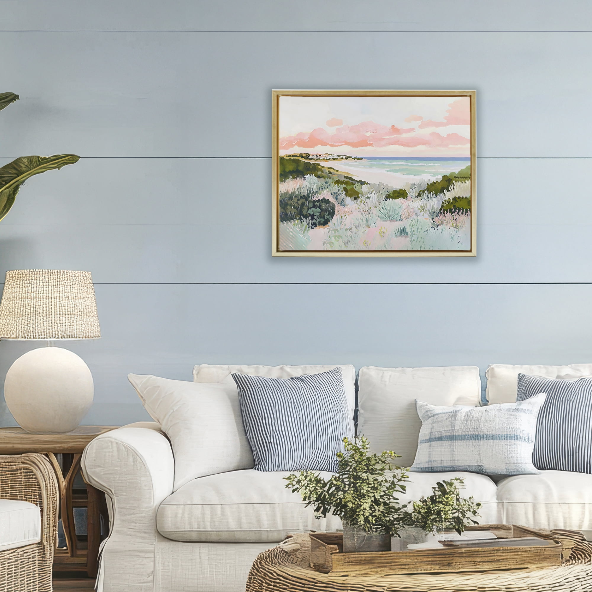 Stupell Industries Beach Grasses & Pastel Skies Gold Framed Floater Canvas Wall Art, design by The Prints Vibe