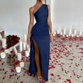 thumbnail image 5 of Women's Sexy One Shoulder Satin High Split Wedding Party Maxi Dress, 5 of 8