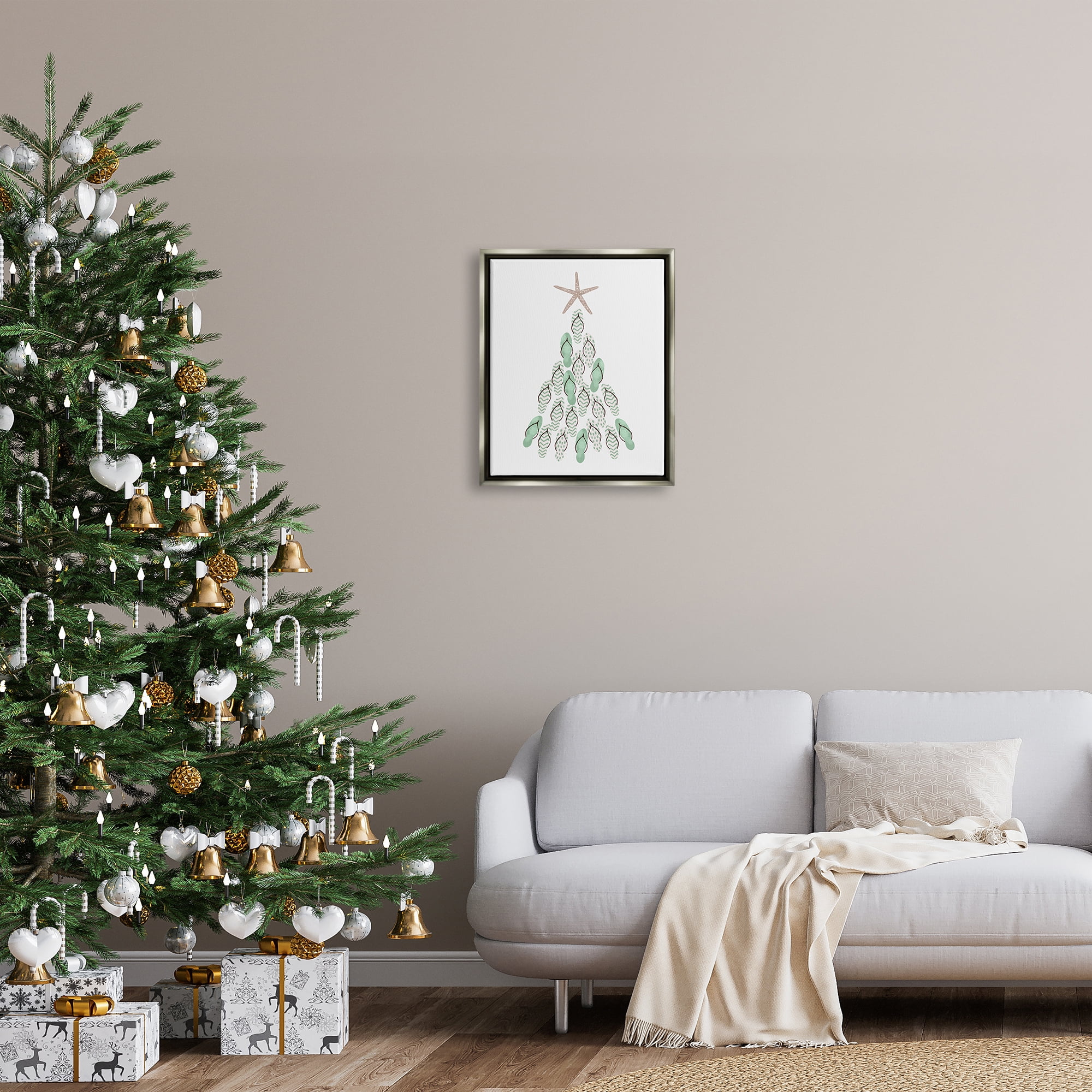 Stupell Industries Flip Flop Beachy Christmas Tree Holiday Painting Gray Floater Framed Art Print Wall Art