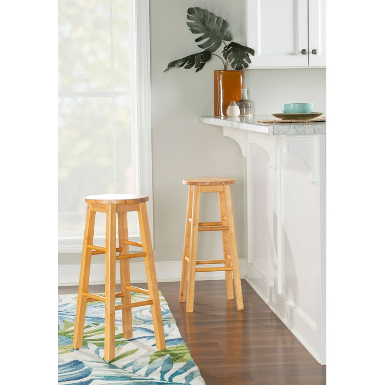Linon McMullen 29 Round Solid Wood Bar Stool Natural Finish Walmart