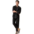 thumbnail image 3 of SWSMCLT Men's Button Up Pajama Set Cigarette Button Elastic 2 Piece Loungewear Set Loungewear Chic Elastic Band Black Large, 3 of 5