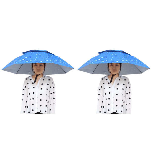 Sombrero Paraguas Lluvia Portátil Cabeza Parasol Plegable para Exteriores (azul Oscuro)