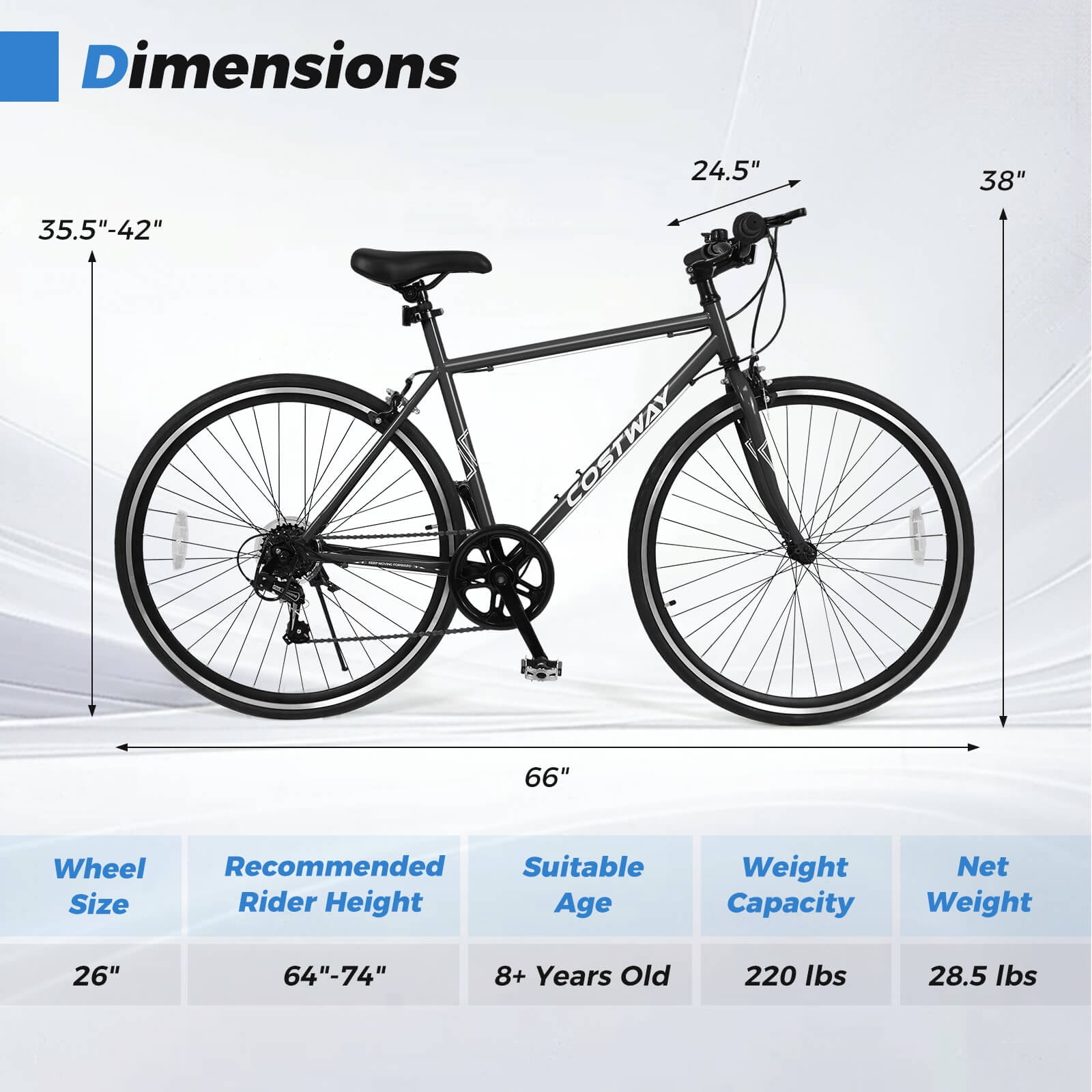 Costway 6-Speed Cycling Bike with All-terrain Rubber Wheels Dual Brakes Adjustable Saddle Black