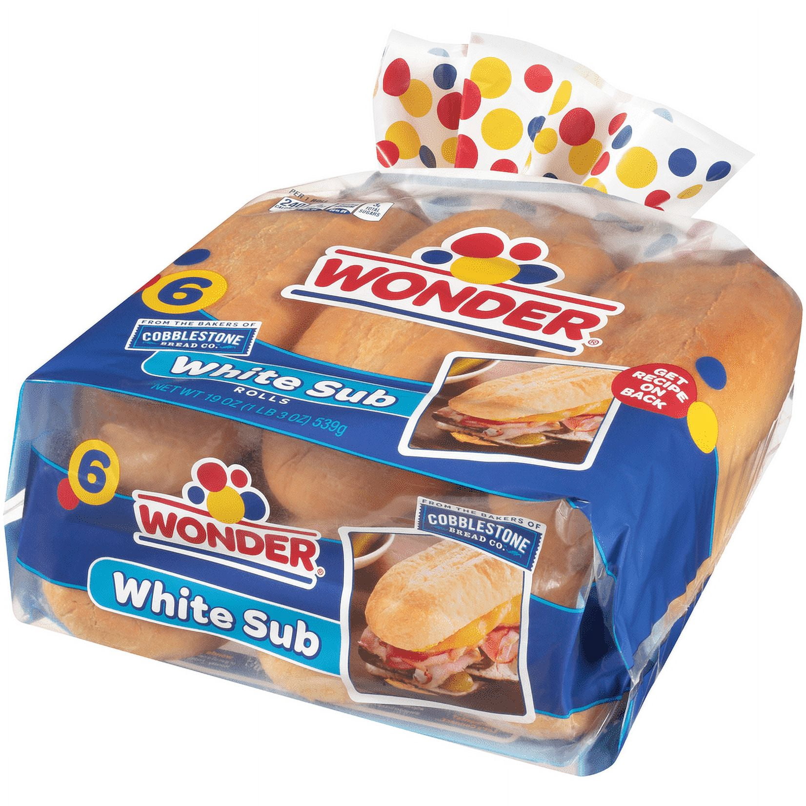 Wonder Bread Sub Rolls, White Bread Rolls, 19 oz, 6 Count, Shelf-Stable