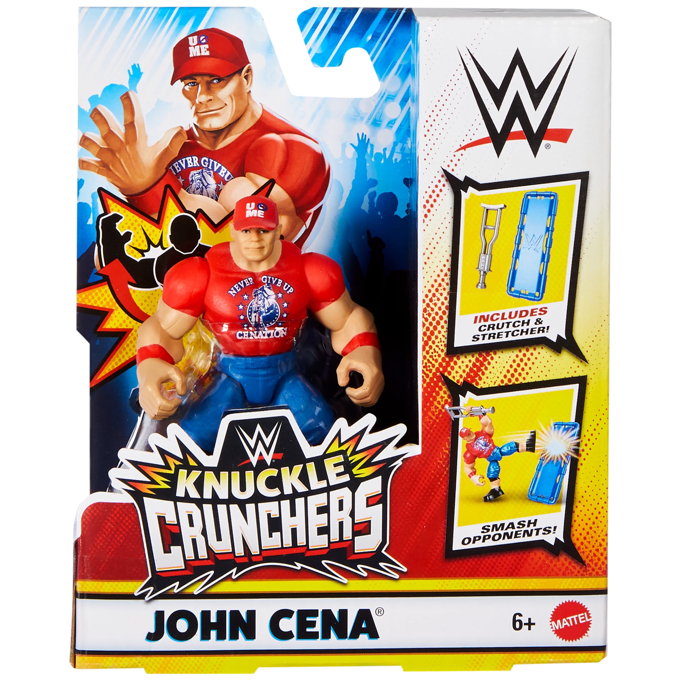 WWE Knuckle Crunchers John Cena Action Figure & Accessories, Bone-Crunching Movement, 3.25-inch