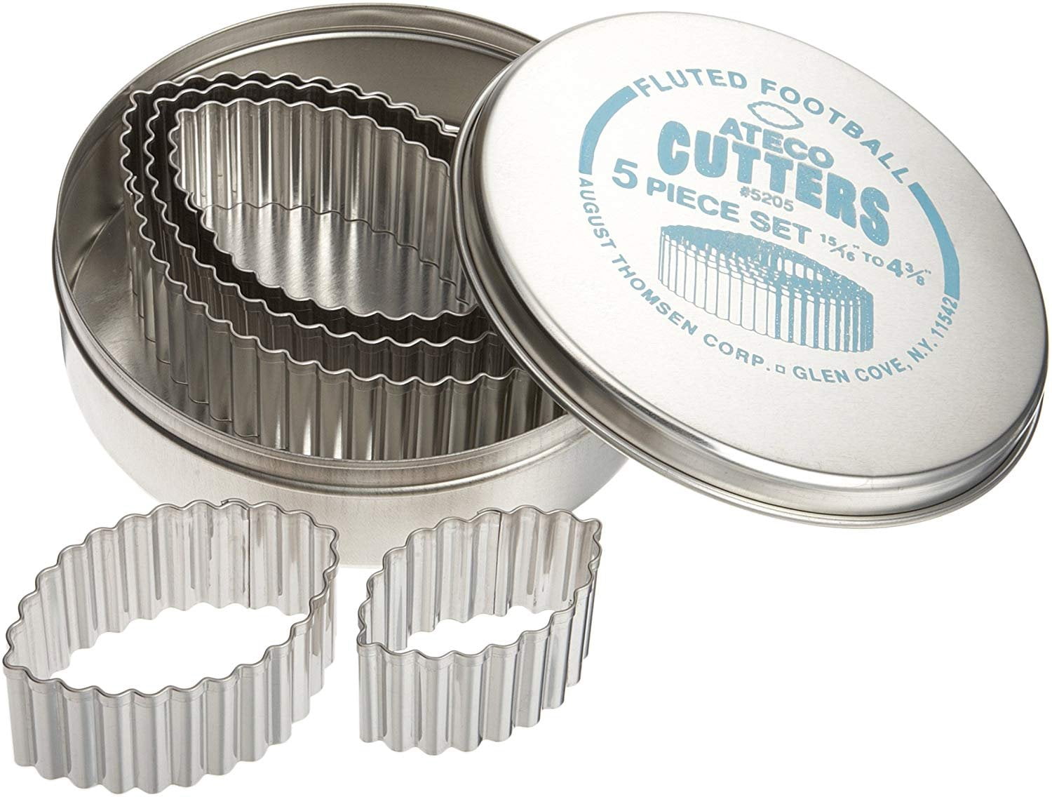 Ateco 5205 Fluted Edge Football Cutters in Graduated Sizes, Stainless