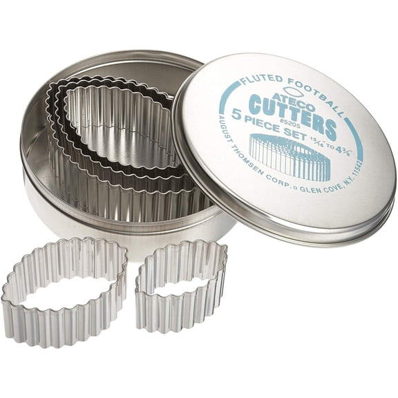 Ateco 5205 Fluted Edge Football Cutters in Graduated Sizes, Stainless Steel, 5 Pc Set