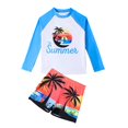 thumbnail image 2 of Swimsuits For Boys' Beach Style Two Piece Swimsuit Set Long Sleeve Top & Swim Shorts With Palm Tree & Sunset Print Quick Dry Upf 50+ For Surfing Pool Bathing Suit For Kids, 2 of 6