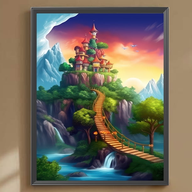 Cuadros Decorativos 5D bricolaje ronda completa taladro diamante pintura jardín castillo decoración del hogar (sz4538) Wdftyju de costura negro 4 estilos