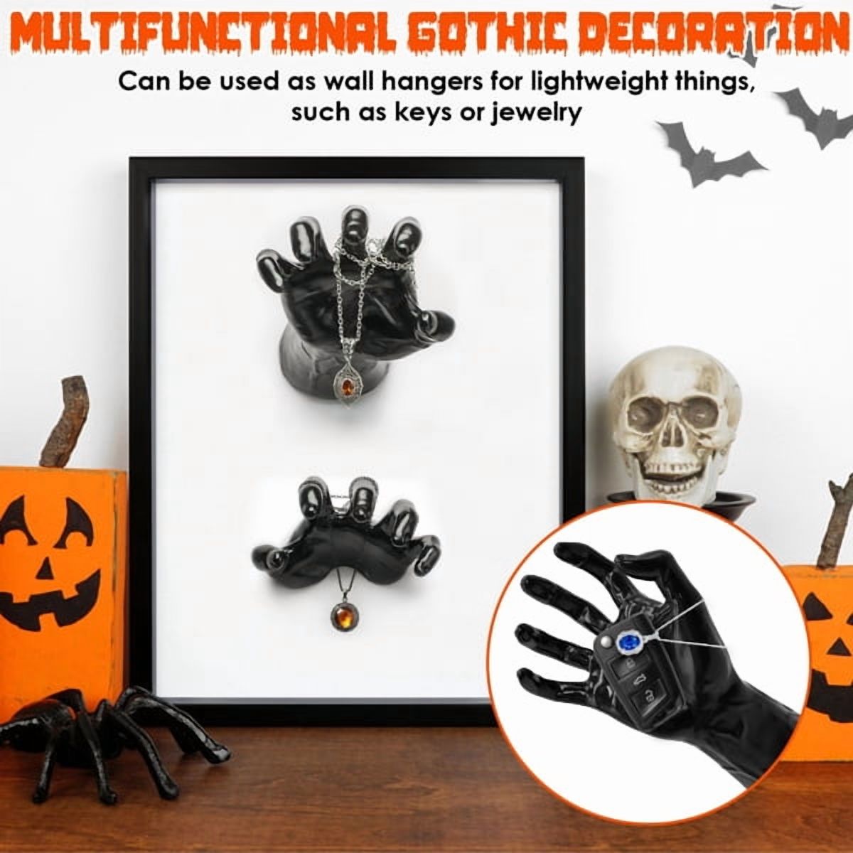 3-Pack Halloween Creepy Reaching Hands Decor, Devil/Normal/Half Hand with Lighted Candles, PVC Material, Wall Hanger Function for Party/Home