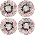 thumbnail image 2 of Shower Caps,Pioneer Flower Floral Print Pattern Waterproof Shower Cap for Women 4 Pieces,Double Reusable Hair Cover for Shower PEVA Elastic Stretch Hem, 2 of 7