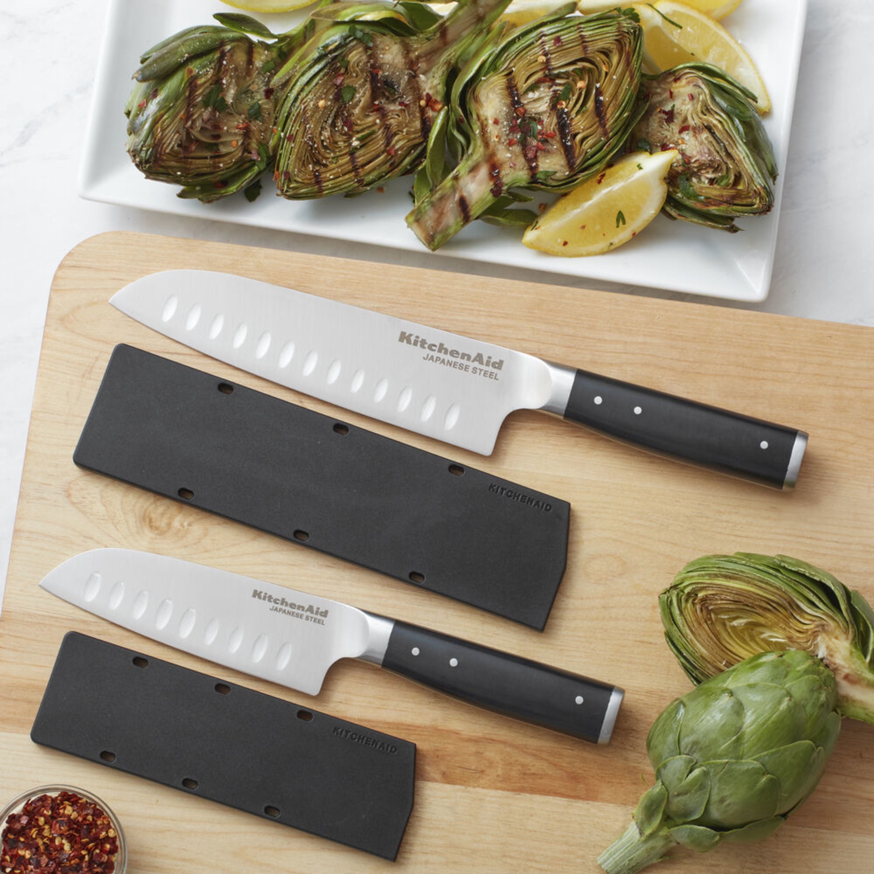 KitchenAid Gourmet 3-Piece Forged Tripe-Riveted Chef Knife Set with Blade Covers, Black