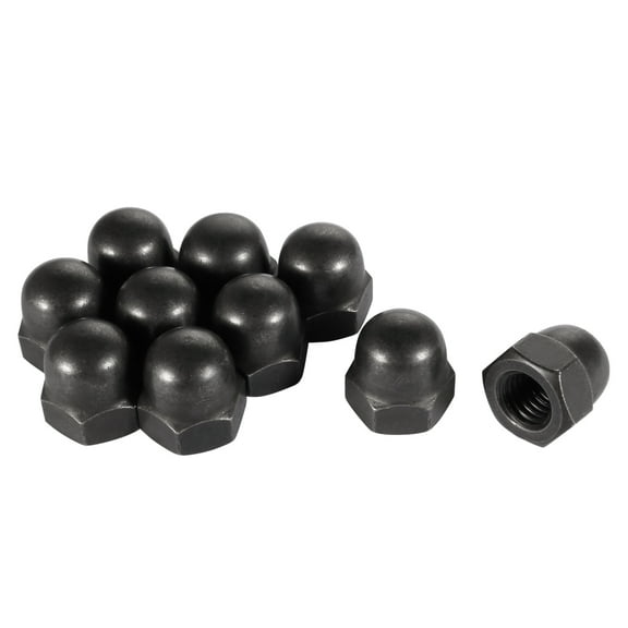 M10 Thread Dia Dome Head Carbide Steel Cap Acorn Hex Nuts Black 10Pcs