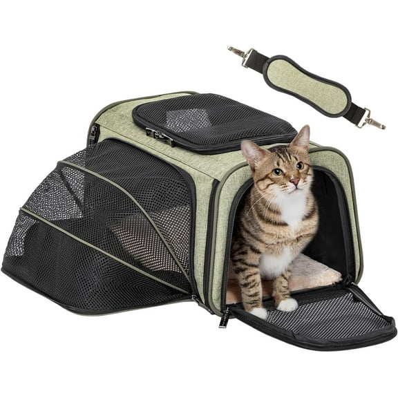 TJOUL Expandable Cat Carrier Dog Carriers,Airline Approved Soft-Sided Portable Pet Travel Washable Carrier for Kittens,Puppies,Removable Soft Plush mat and Pockets,Locking Safety Zippers