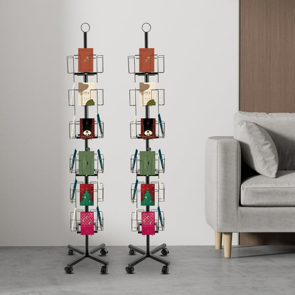 Black Iron 360° Rotating Greeting Card Rack, Display Stand Spinning, Pocket Rotating Holder 6 Tiers 2 Pcs